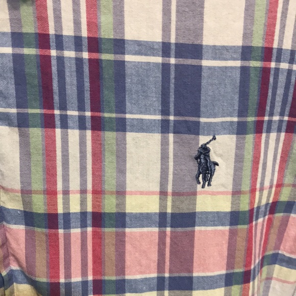 🚨B2G1 POLO RALPH LAUREN Soft Blue Pink Yellow White Striped Sleeved Button Up - Picture 5 of 6